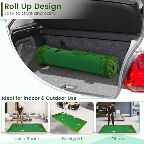 Goplus Golf Putting Green, 10x3.3FT/10x5FT Large Golf Practice Mat w/3 Holes - Image 5