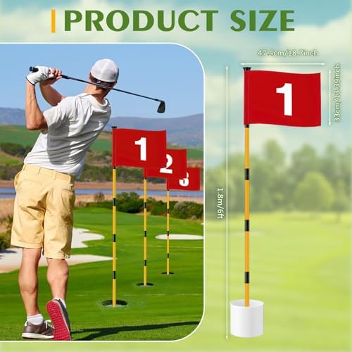 Golf Flag Stick 6ft, 3 Set Putting Green Flags - Image 2