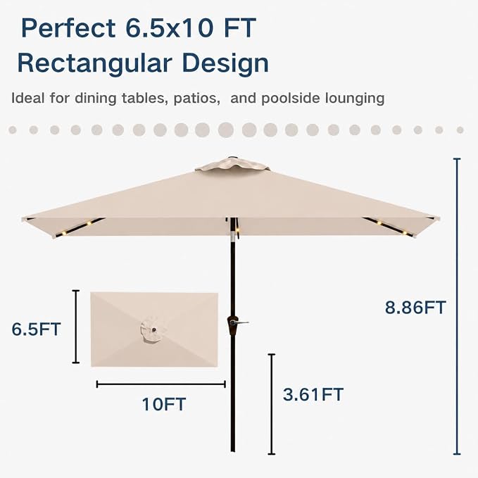 6.5 x 10ft Rectangular Patio Umbrella - Image 3
