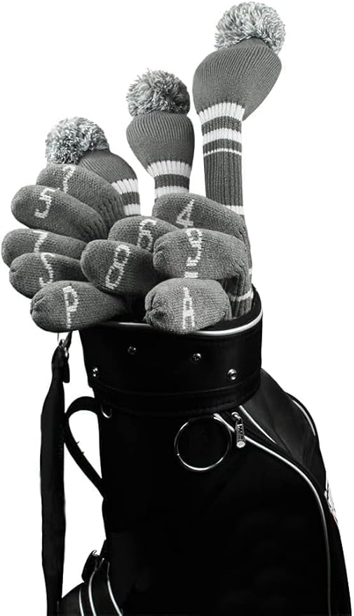 Scott Edward 1/7/10 Pcs Knitted Golf Club Head Covers for Irons Wedge Cuteness and Basically Socks Shape Washable Golf Club Head Protector on Classic Stripes Style，Double Sided Customization