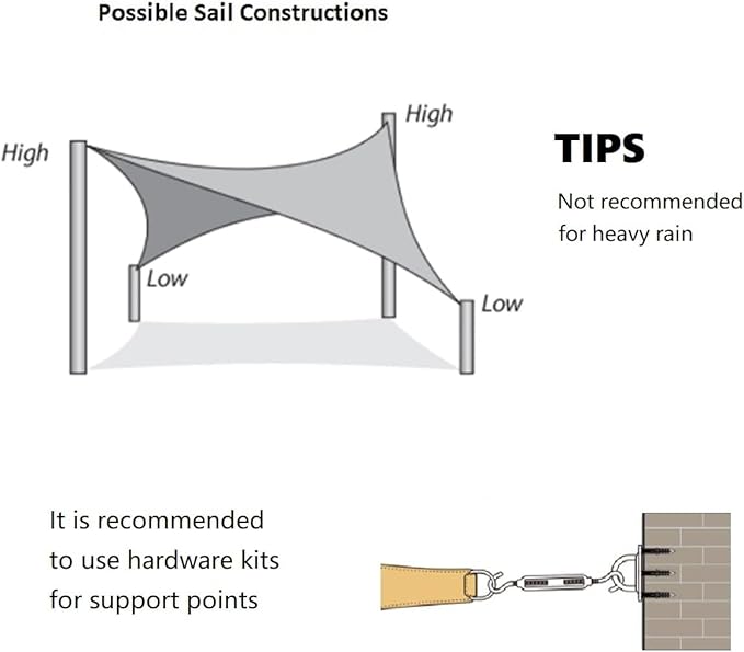 AsterOutdoor Sun Shade Sail Rectangle 8' x 12' UV Block Canopy - Image 7