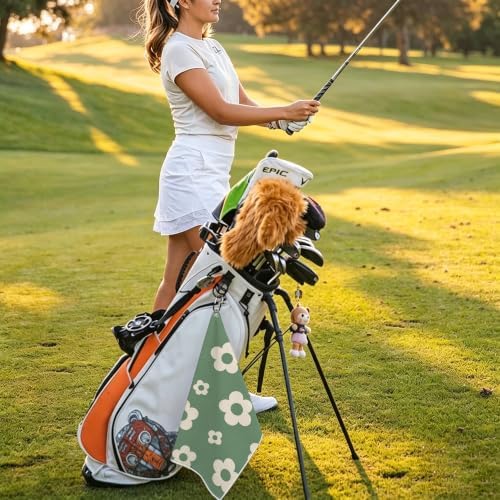Green Floral Waffle Weave Microfiber Golf Towel - Image 7