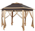 Yaheetech 13x13 Pop Up Gazebo Double-Tier w/Mesh Netting Patio Canopy Brown | by Unknown