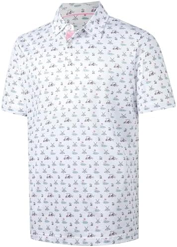 Mens Golf Shirt Short Sleeve Dry Fit Print Moisture Wicking Performance by FTFENTENG