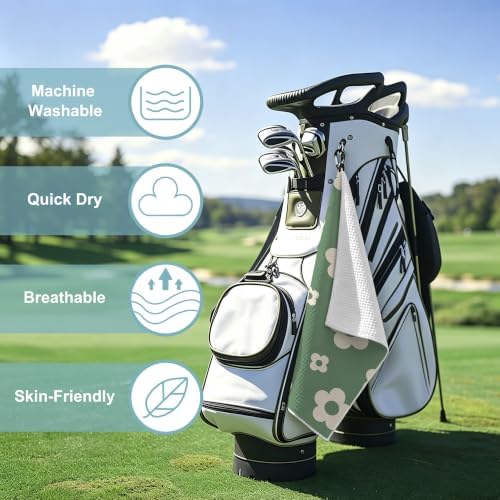 Green Floral Waffle Weave Microfiber Golf Towel - Image 3
