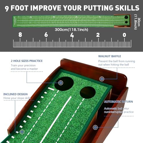 Putting Green Indoor, 9.8 FT Golf Mat Automatic Ball Return - Image 3