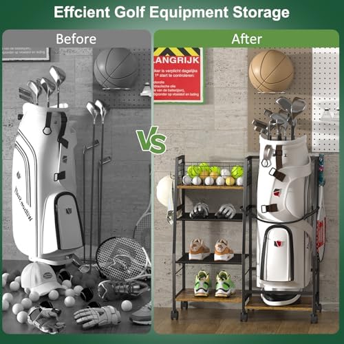 DAOUTIME Golf Bag Stand with Wheels, Golf Bag Organize - Image 3