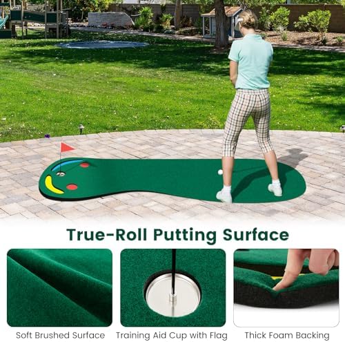 GYMAX Putting Green, 10 x 3 ft Par Three Putting Mat Set - Image 5