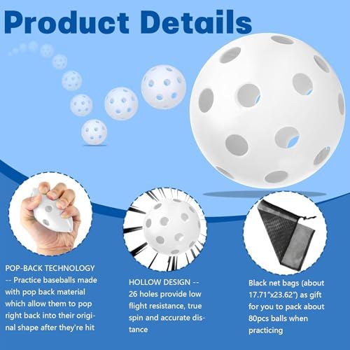 Coopay 24/80 Pack Practice Baseball SoftBalls Plastic Training Balls - Image 3