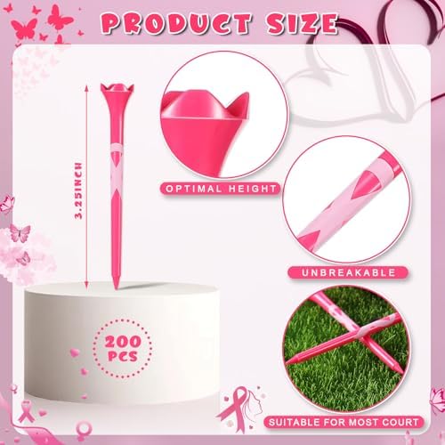 Simgoing 200 Pcs Breast Cancer Awareness Golf Tees 3.25 Inch Pink Golf Tees - Image 2