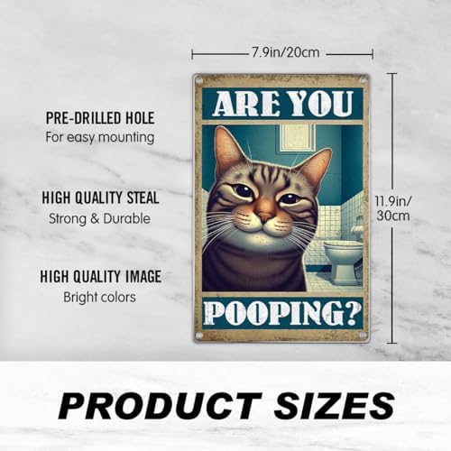 Funny Cat Bathroom Wall Art Sign Are You Pooping Quote Metal Poster Humorous - Image 3