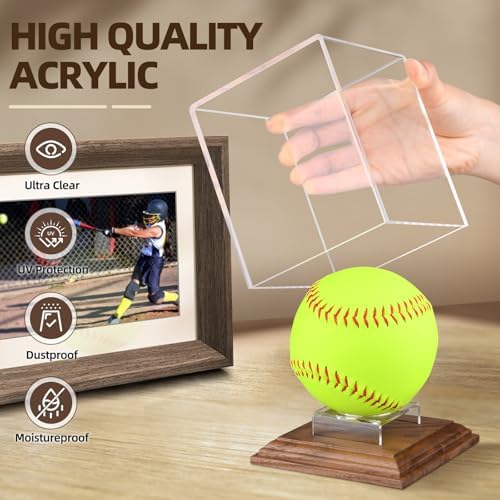 Softball Display Case Walnut Wood Base Acrylic Softball Case Display - Image 4