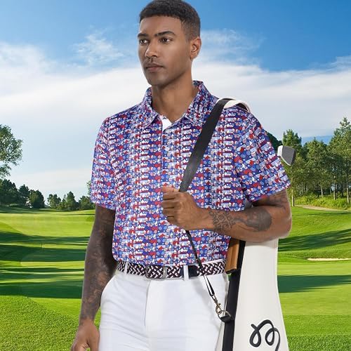 Mens Golf Shirt Short Sleeve Dry Fit Print Moisture Wicking Performance - Image 2