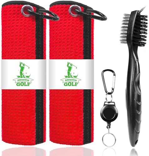 2 Pack Golf Towels with Club Brush, Microfiber Waffle Cleaning Set by ATTRACTIVE