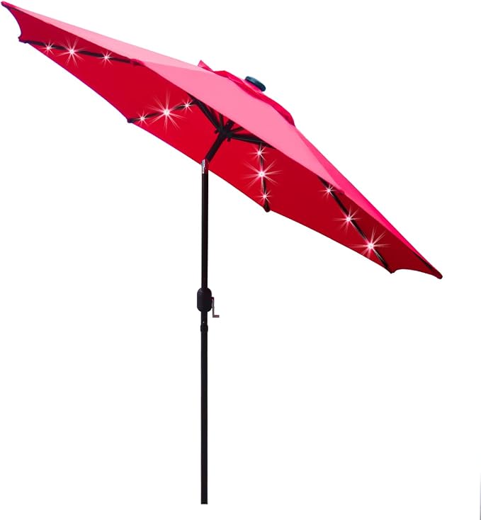 Sunnyglade 9' Solar LED Patio Umbrella, 8 Ribs, Tilt & Crank | 9Ft Patio by Sunnyglade