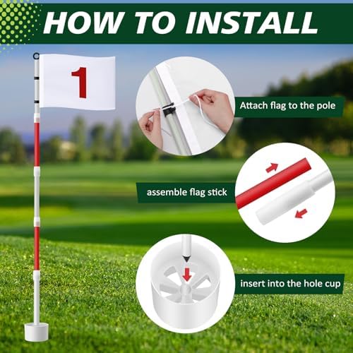 2 Pack Golf Flag Stick 6ft Putting Green Flag Golf Hole Cup Pole Pin Numbered - Image 4