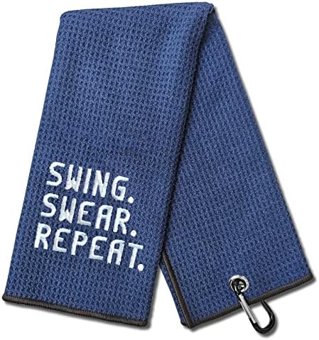 DYJYBMY Swing Swear Repeat Blue Golf Towel, Funny Golf Accessories by DYJYBMY