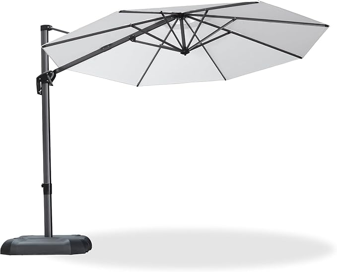PURPLE LEAF Cantilever Umbrella 10 Feet Round Smooth 360° Rotation White | by PURPLELEAF