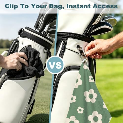 Green Floral Waffle Weave Microfiber Golf Towel - Image 5