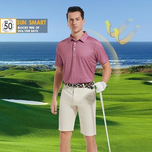 Mens Golf Shirt Short Sleeve Dry Fit Print Moisture Wicking Performance - Image 6