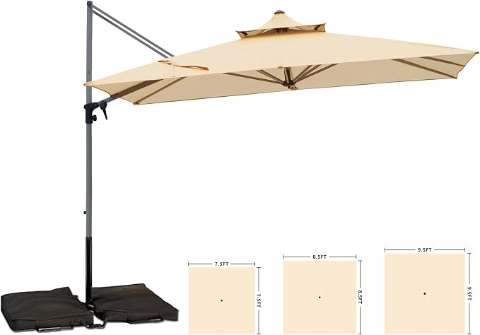 Patio Umbrella, Rectangle Outdoor Cantilever Umbrella, Aluminum Offset Umbrella - Image 5