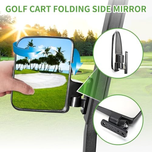 10L0L Golf Cart Folding Side Mirror and Panoramic Rear View Mirror Kit - Image 4