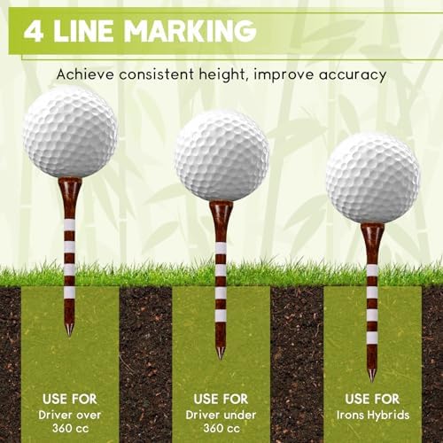 Bamboo Golf Tees 200 Pack 2-3/4 & 3-1/4 inch Length | 4 Line Marking Natrual - Image 4