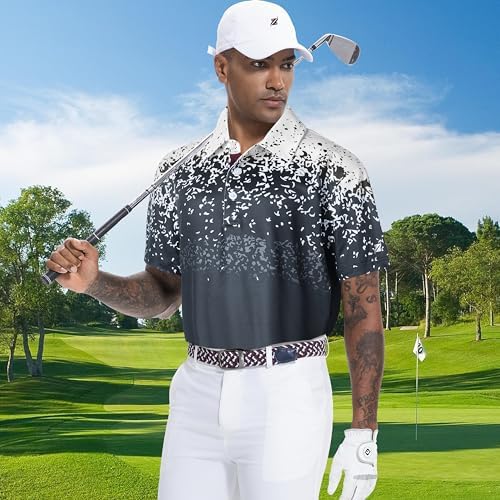 Mens Golf Shirt Short Sleeve Dry Fit Print Moisture Wicking Performance - Image 2