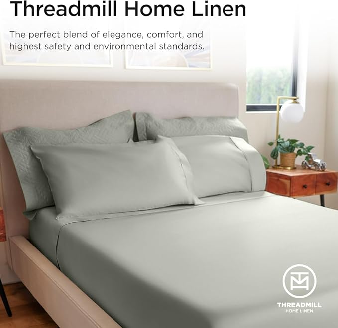 Threadmill Luxury 800 Thread Count 100% Cotton Sheets - Sateen Weave Twin XL Bed-Sheets, Better Than Egyptian Cotton,3 Pc Solid Bedding Set (Moonrock Grey), Fits 15" Deep Pocket