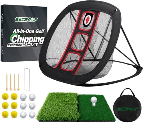 Golf Chipping Net Set with Mat & 12 Practice Balls by AESWGOF