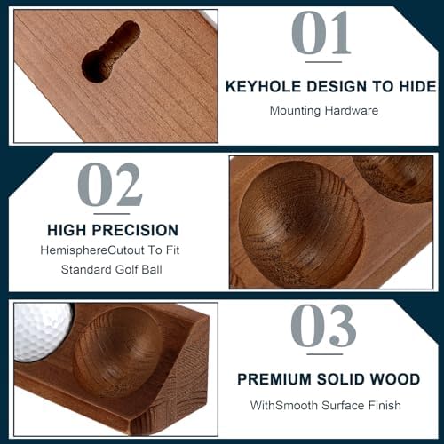 CroBlissful 1 Pack Golf Ball Display Case 1 Tier Wall Mounted Walnut Wood - Image 3