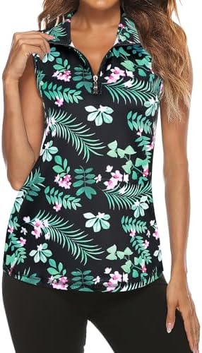 Tanst Sky Women's Sleeveless Golf Polo Shirts Quarter Zip Workout Tank Top by TanstSky