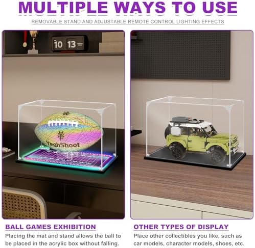 Football Display Case with RGB LED, Removable Built-in Football Display Stand - Image 6