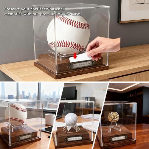 Baseball Case Display for Balls Walnut Wood Base Acrylic - Image 6