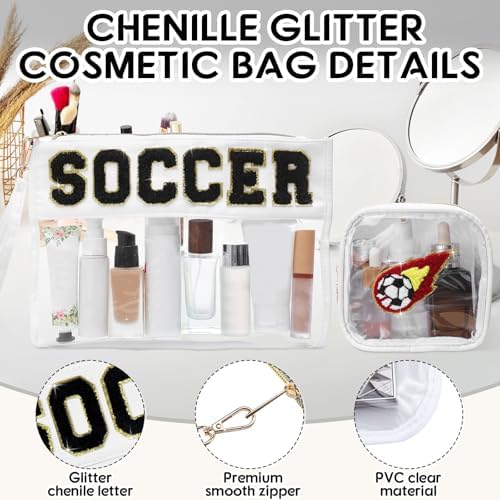Hillban 2 Pcs Soccer Gifts Girls Accessories Soccer Makeup Cosmetic Bag - Image 6