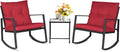 SUNCROWN 3 Piece Outdoor Rocking Bistro Set Black Wicker Furniture Porch Chairs by HOME