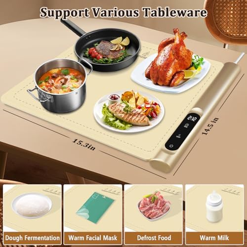 Warming Mat for Food, Electric Warming Tray, 6 Temp & Timer - Image 4