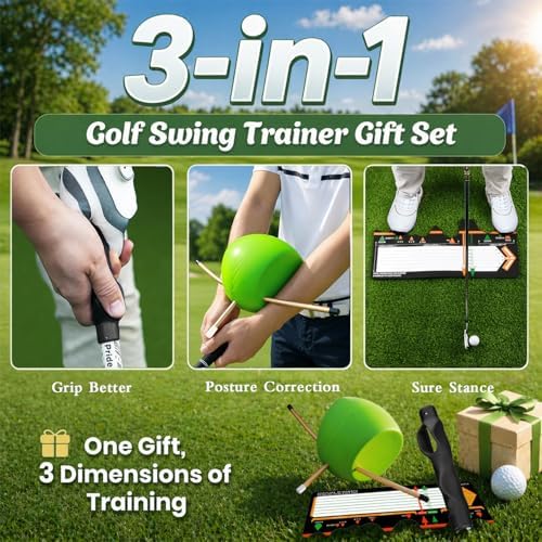 3-in-1 Golf Training Aids Set Grip Trainer Club, Sure Stance & Smart Ball - Image 2