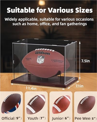 Fitense Full Size Acrylic Football Display Case Solid Wood Base - Image 2