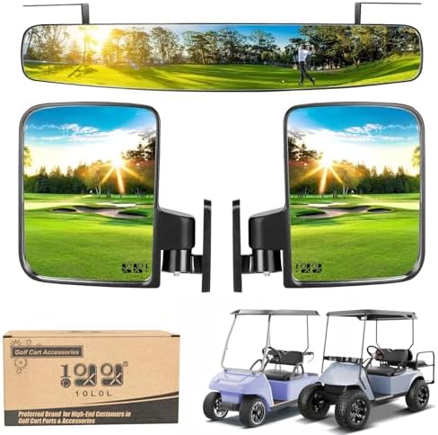 10L0L Golf Cart Folding Side Mirror and Panoramic Rear View Mirror Kit by 10L0L