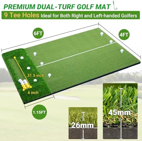Neoaider Elite Dual-Turf Golf Hitting Mat, 5x4ft/6x4ft Golf Mat - Image 2