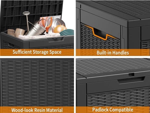 PatioZen 30 Gallon Resin Deck Box, Lockable Patio Outdoor Storage Box - Image 4