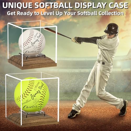 Softball Display Case Walnut Wood Base Acrylic Softball Case Display Softball - Image 4