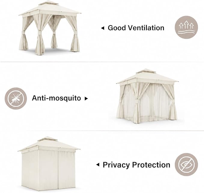 8'x8' Outdoor Gazebo, Metal Frame Heavy Duty Patio Canopy Tent Shelter - Image 3