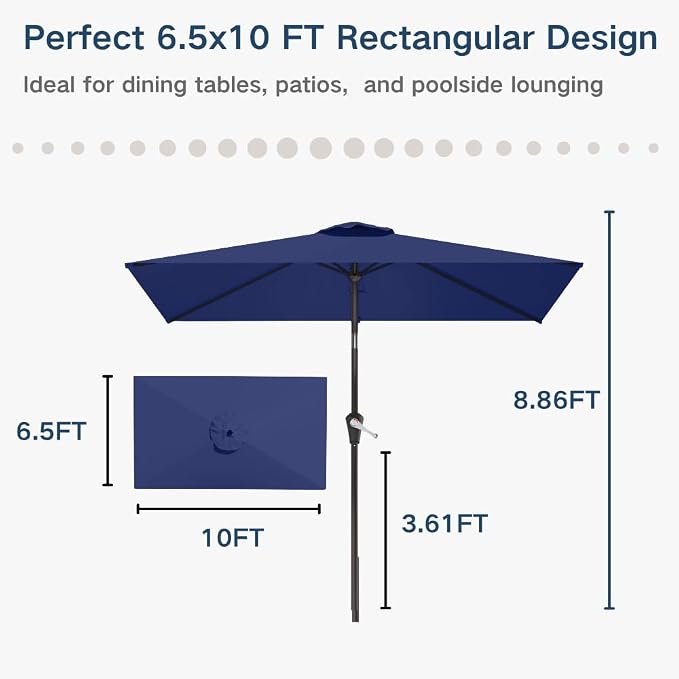 6.5' x 10' Rectangular Patio Umbrella Large Outdoor Market Umbrella w/UV - Image 9