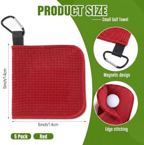 Batiyeer 5 Pack Small Golf Towel 5.5 x 5.5 Inch Microfiber Waffle Material - Image 2