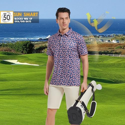Mens Golf Shirt Short Sleeve Dry Fit Print Moisture Wicking Performance - Image 3