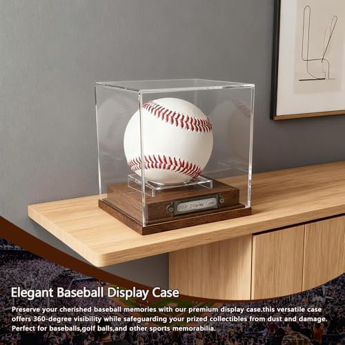 Baseball Case Display for Balls Walnut Wood Base Acrylic - Image 5