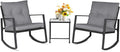SUNCROWN 3 Piece Outdoor Rocking Bistro Set Black Wicker Furniture Porch Chairs by HOME