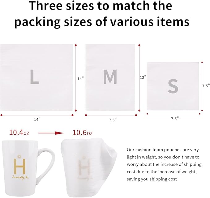 210pcs Moving Supplies, 3 Sizes Foam Pouches(7.5" x 7.5". 7.5" x 12" .14" x 14". 60pcs fragile labels) for Moving and Storing,Making Packaging and Transportation Easier.